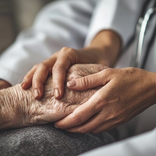 Compassionate caregiver sharing heartwarming moment with elderly client at home